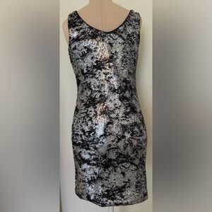 NWOT Aqua Black Silver Sequined Mini Dress, Women’s Medium